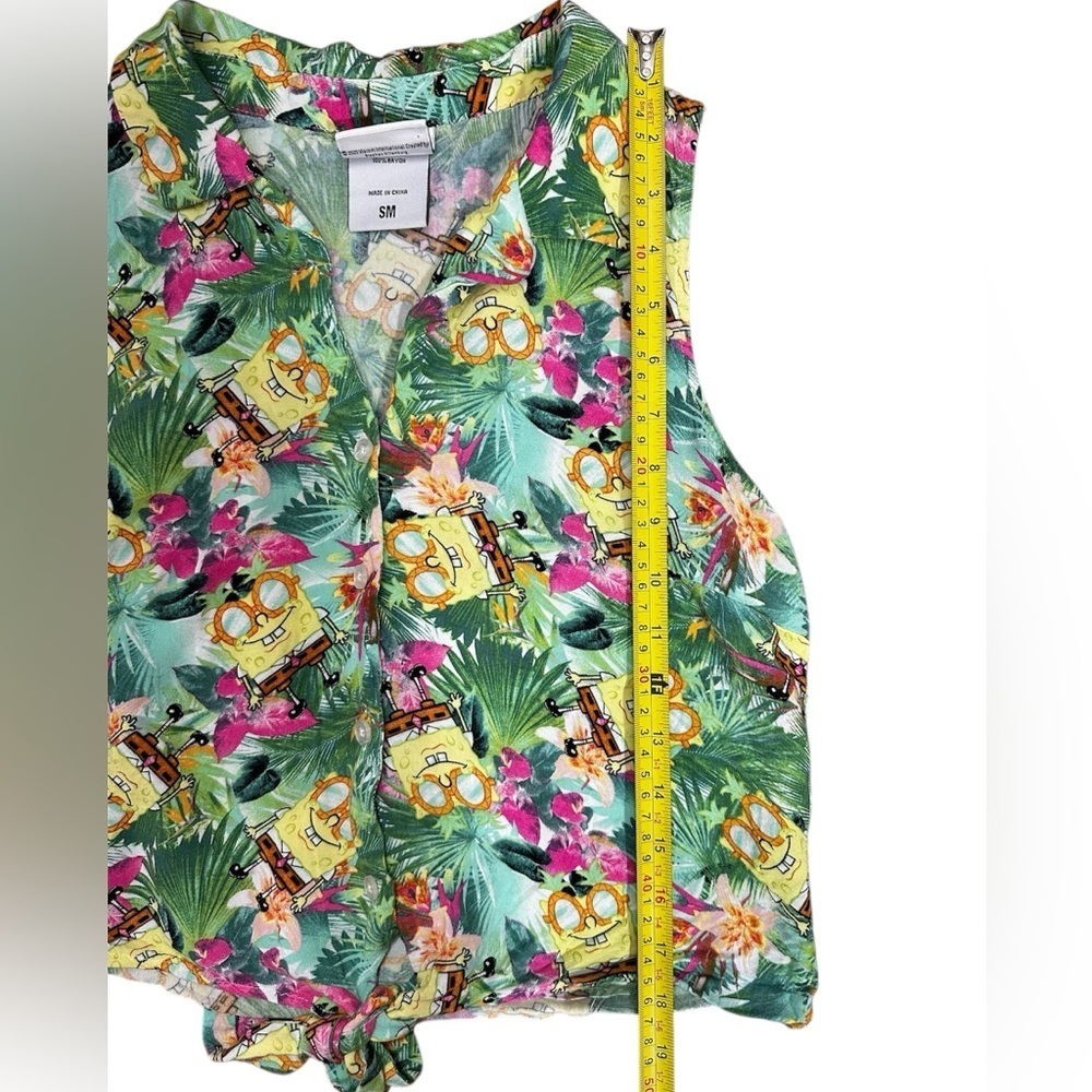 SpongeBob SquarePants Tropical All Over Print Crop Tank Top Tie Front - Picture 6 of 6